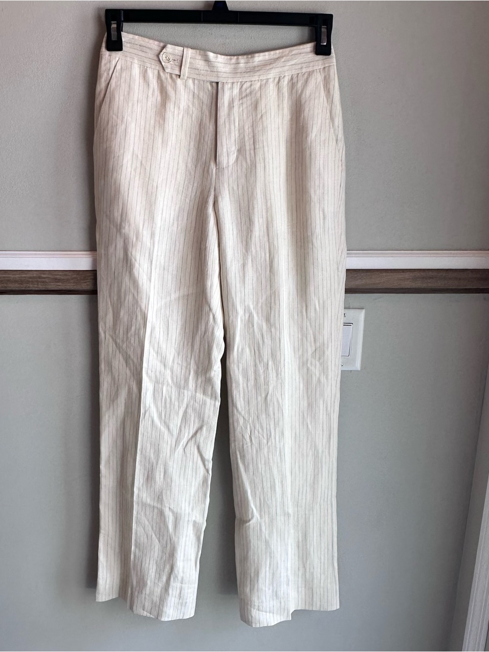 Vintage Lauren Ralph Lauren Linen Ivory Pinstripe Straight Leg Pants